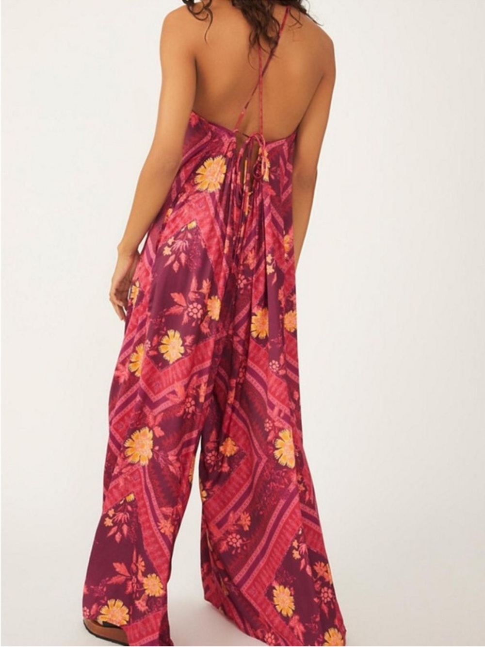 Free People Luca Floral Halter Neck Wide Leg Jumpsuit - Picture 4 of 8